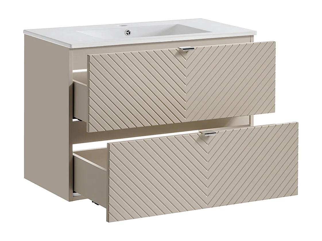 Ensemble meuble simple vasque encastrée 80cm et colonne Manoa Cachemire et bois