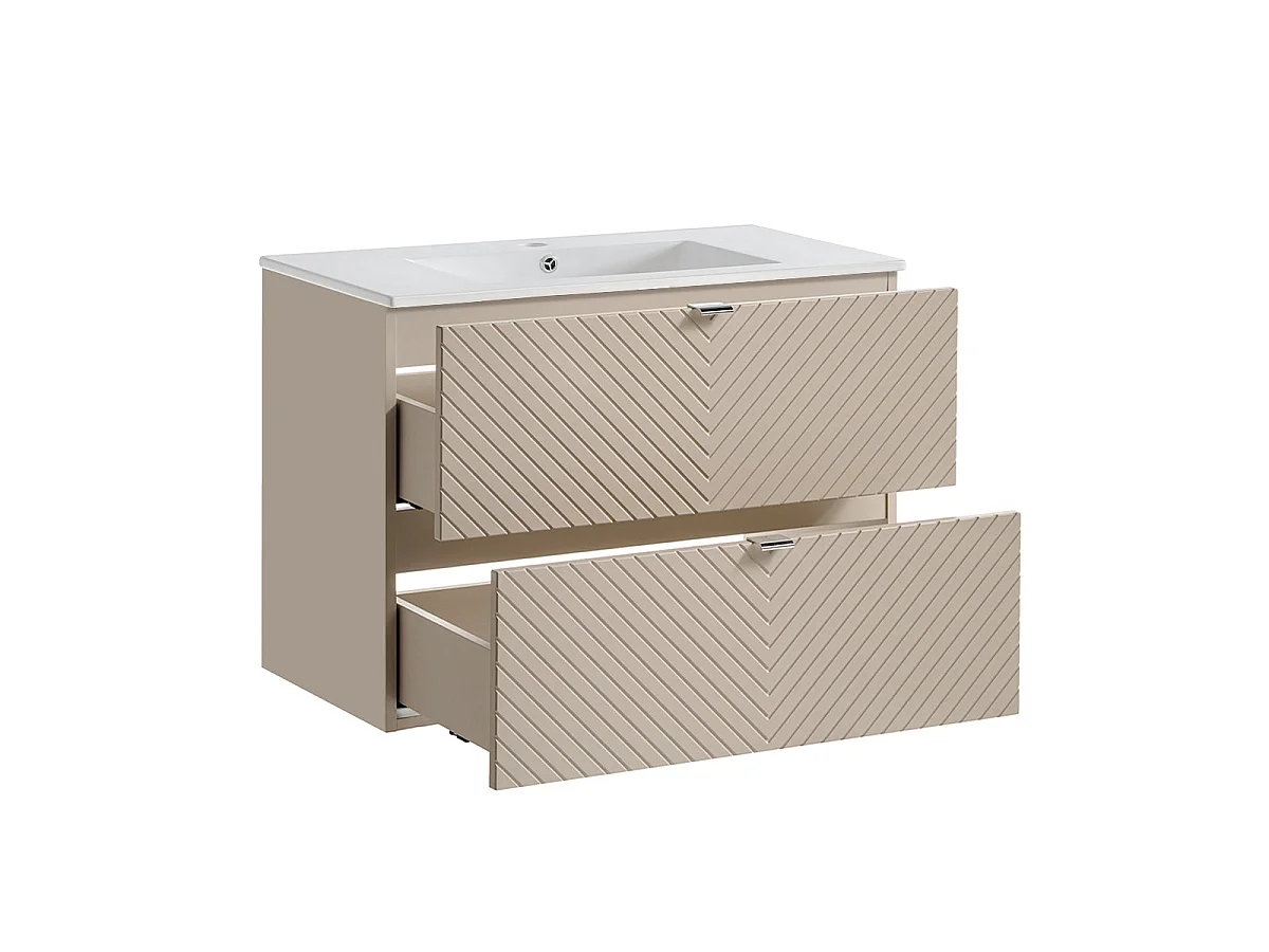 Ensemble meuble simple vasque encastrée 80cm 2 tiroirs et colonne Manoa Cachemire et Bois