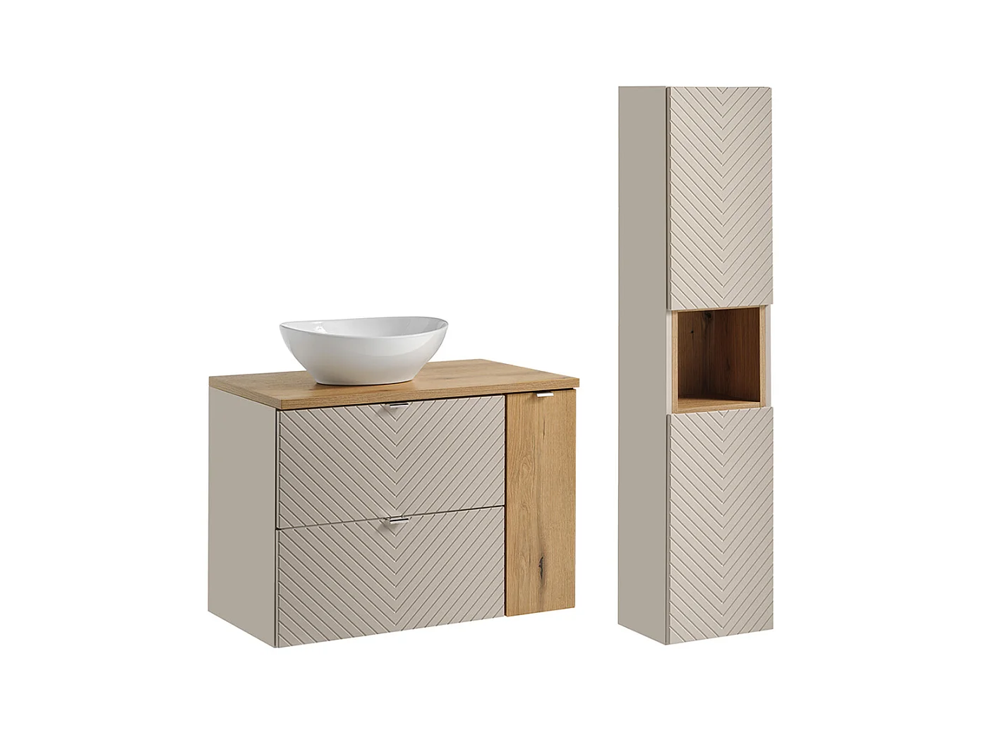 Ensemble meuble simple vasque 80cm 2 tiroirs 1 porte et colonne Manoa Cachemire et bois