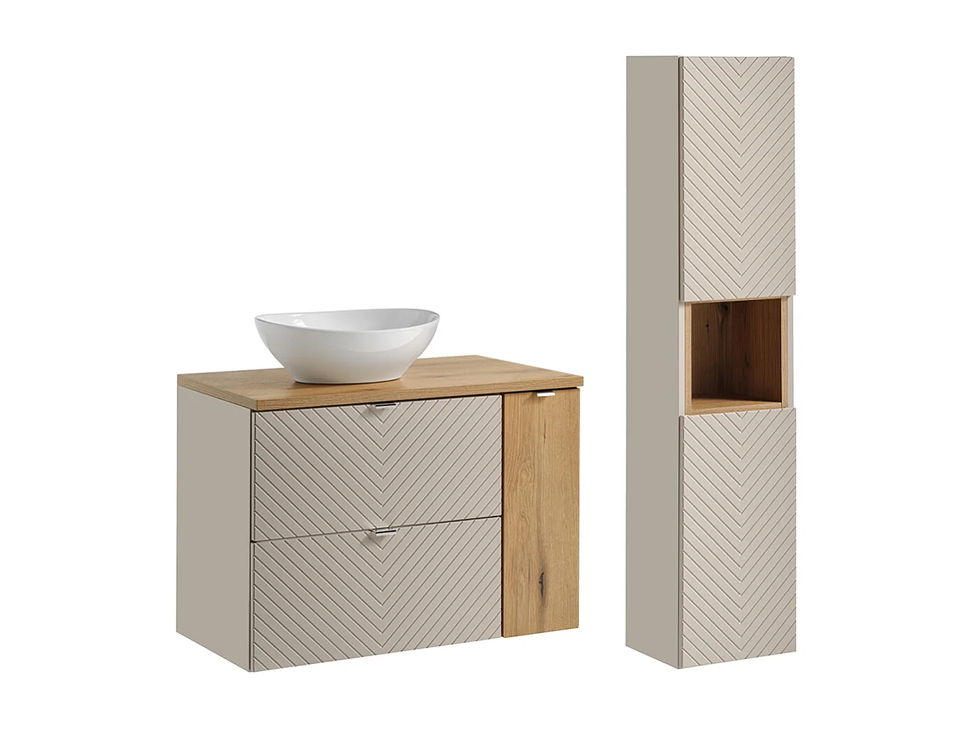 Ensemble meuble simple vasque 80cm 2 tiroirs 1 porte et colonne Manoa Cachemire et bois