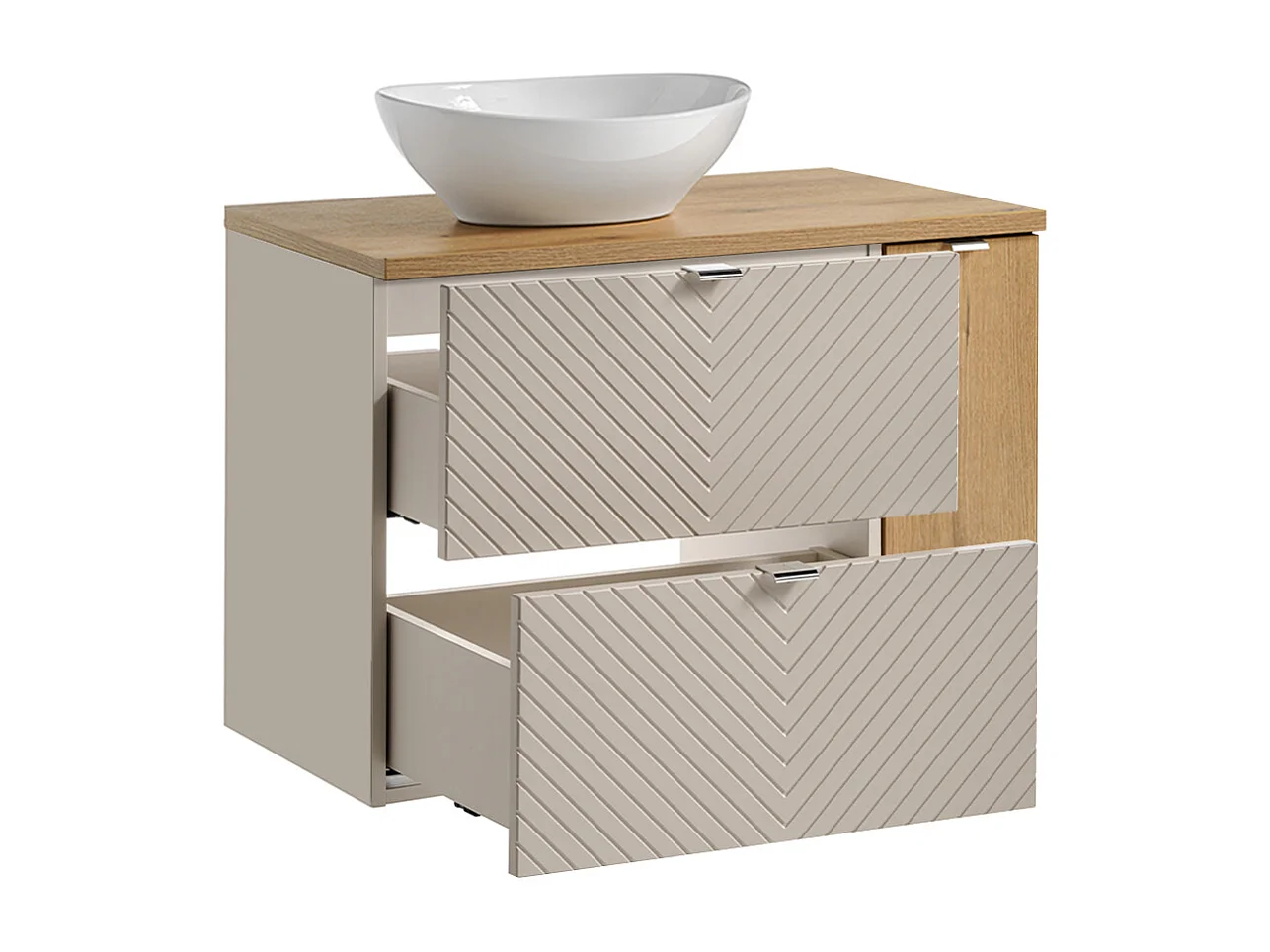 Ensemble meuble simple vasque 80cm 2 tiroirs 1 porte et colonne Manoa Cachemire et bois