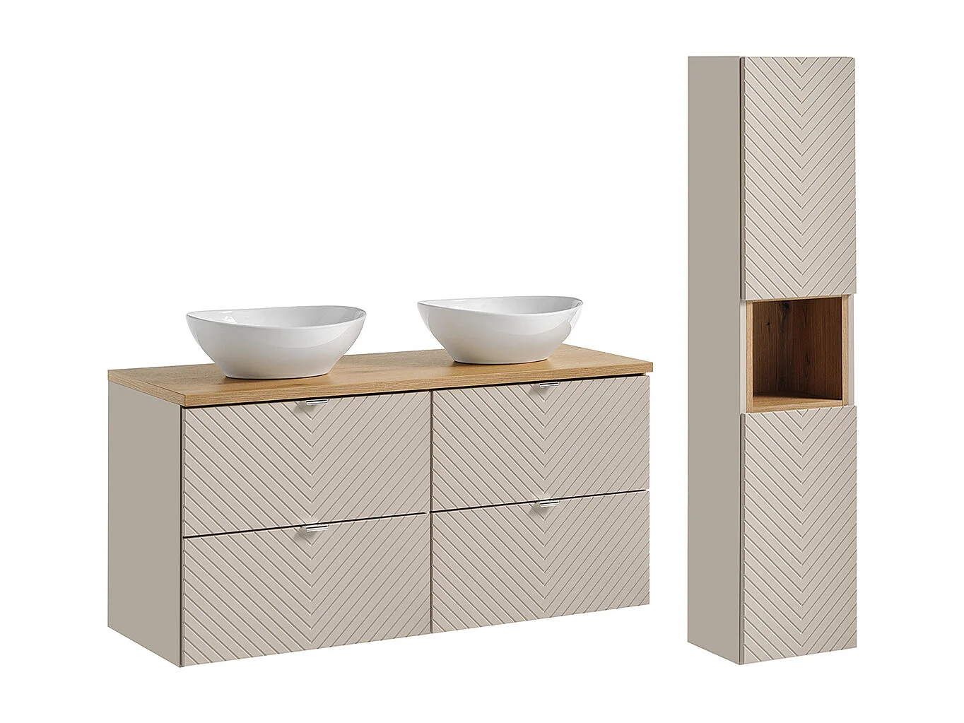 Ensemble meuble double vasque 120cm et colonne Manoa Cachemire et bois