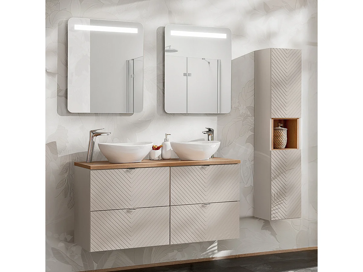 Conjunto de muebles doble lavabo 120cm y columna Manoa Cachemira y madera