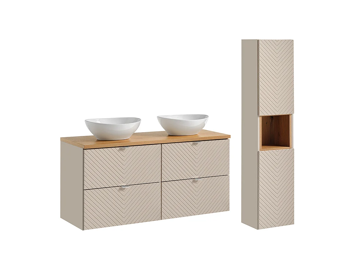 Ensemble meuble dobbelt håndvask 120cm 4 skuffer og søjle Manoa Kashmir og træ