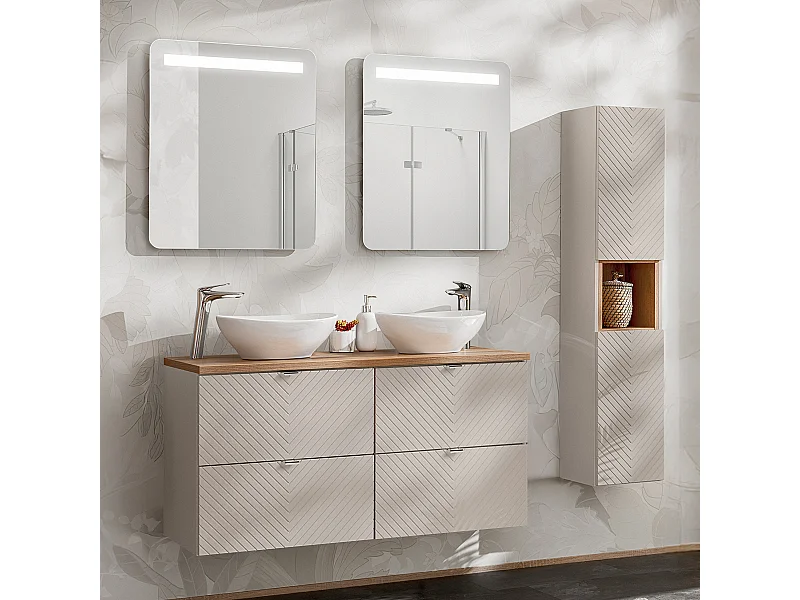 Conjunto de muebles doble lavabo 120cm y columna Manoa Cachemira y madera