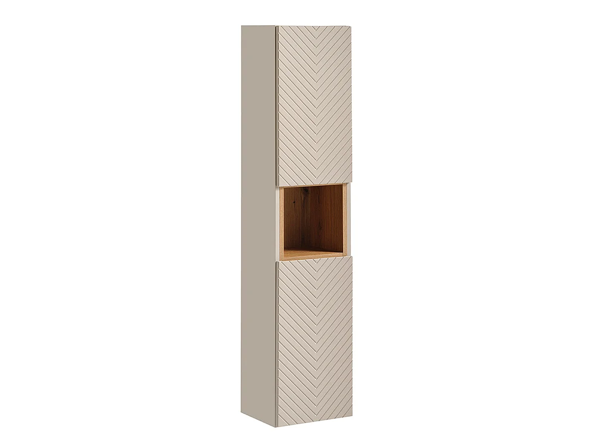 Ensemble meuble double vasque 160cm 4 tiroirs panier à linge et colonne Manoa Cachemire et Bois