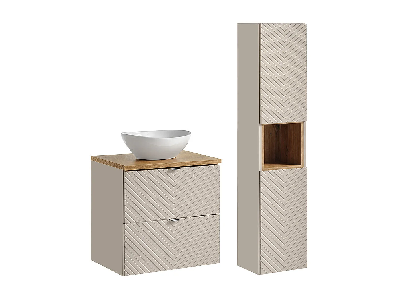 Ensemble meuble simple vasque 60cm 2 tiroirs et colonne Manoa Cachemire et Bois