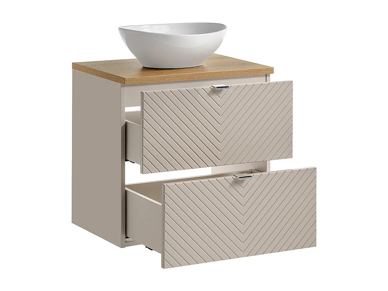Ensemble meuble simple vasque 60cm 2 tiroirs et colonne Manoa Cachemire et Bois