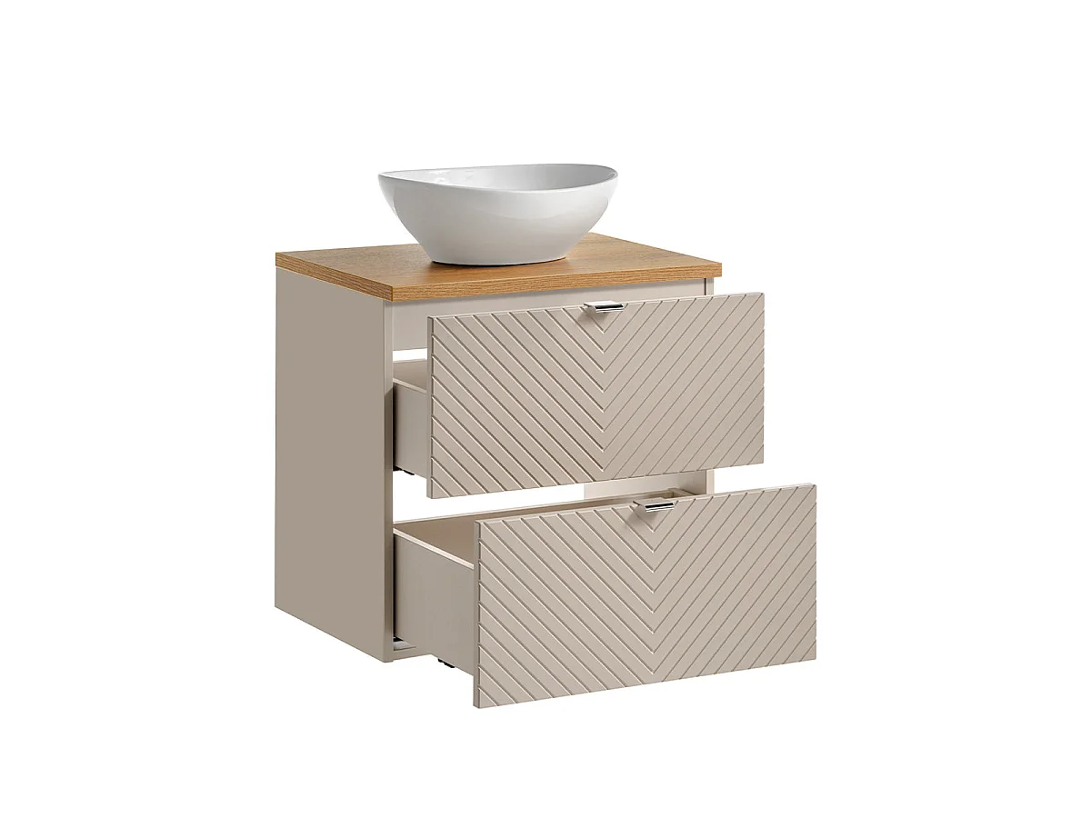 Ensemble meuble simple vasque 60cm 2 tiroirs et colonne Manoa Cachemire et Bois