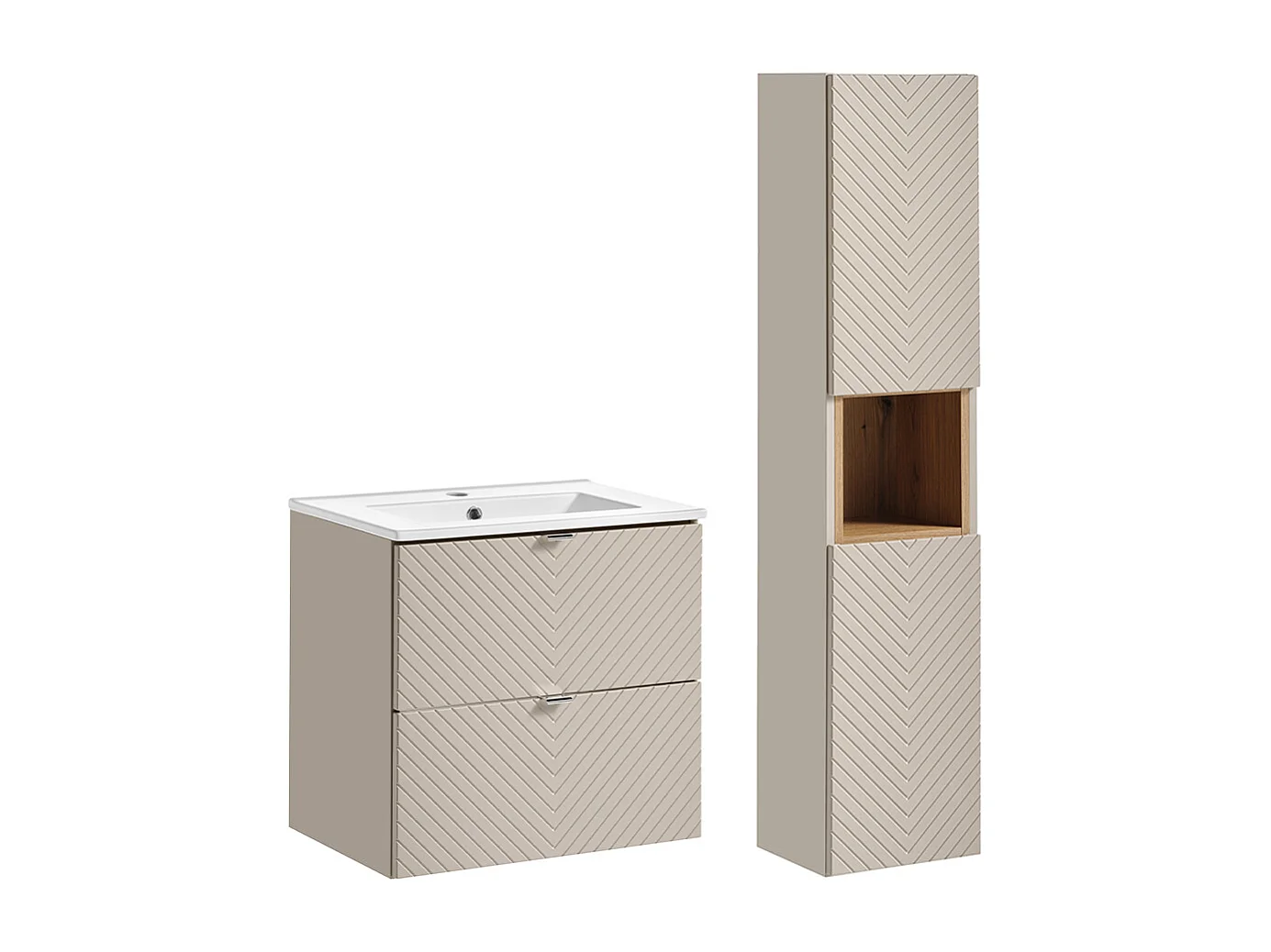 Ensemble meuble simple vasque encastrée 60cm et colonne Manoa Cachemire et bois