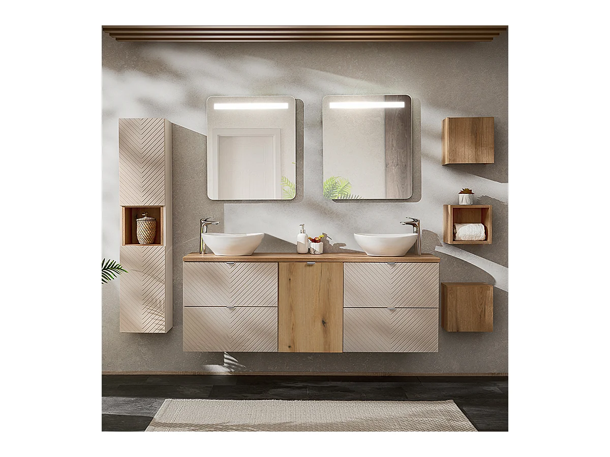 Conjunto de móveis de casa de banho com lavatório duplo Manoa caxemira 160cm