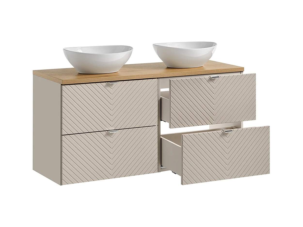 Ensemble meuble double vasque 120cm colonne et 3 armoires murales Manoa Cachemire et bois