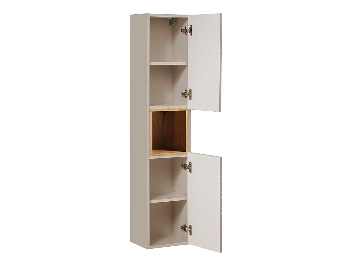 Ensemble meuble double vasque 120cm 4 tiroirs colonne et 3 armoires murales Manoa Cachemire et Bois