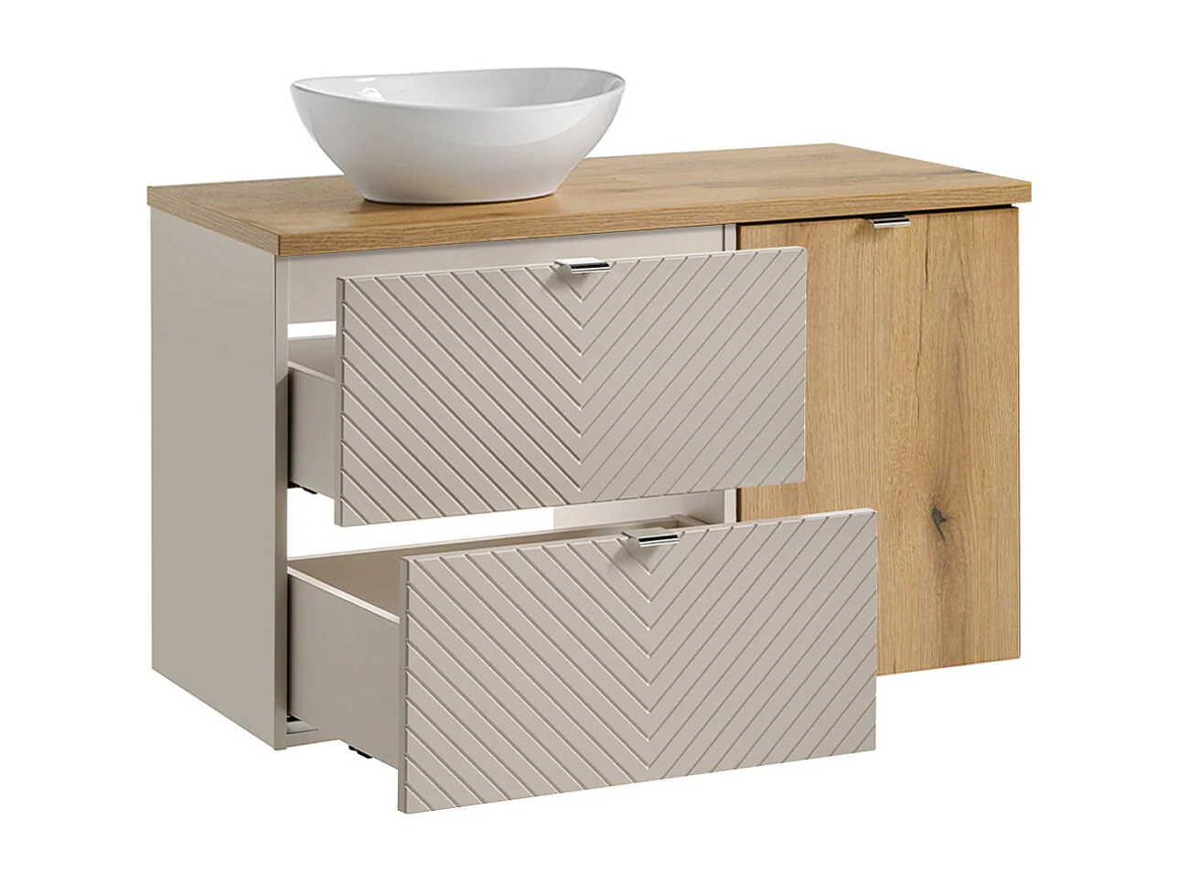 Ensemble meuble simple vasque 100cm 2 tiroirs panier à linge et colonne Manoa Cachemire et Bois