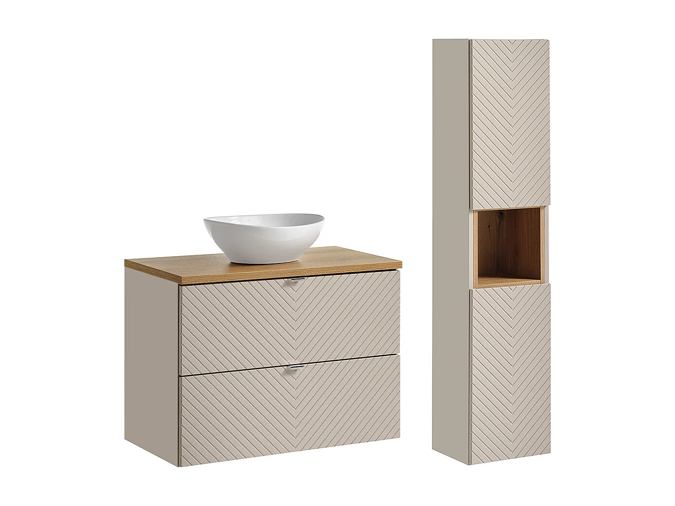 Conjunto de muebles con lavabo individual 80cm y columna Manoa Cachemira y madera