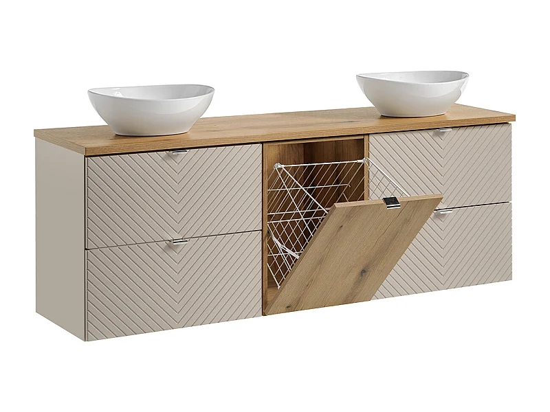 Meuble double vasque 160cm panier à linge Manoa Cachemire et bois