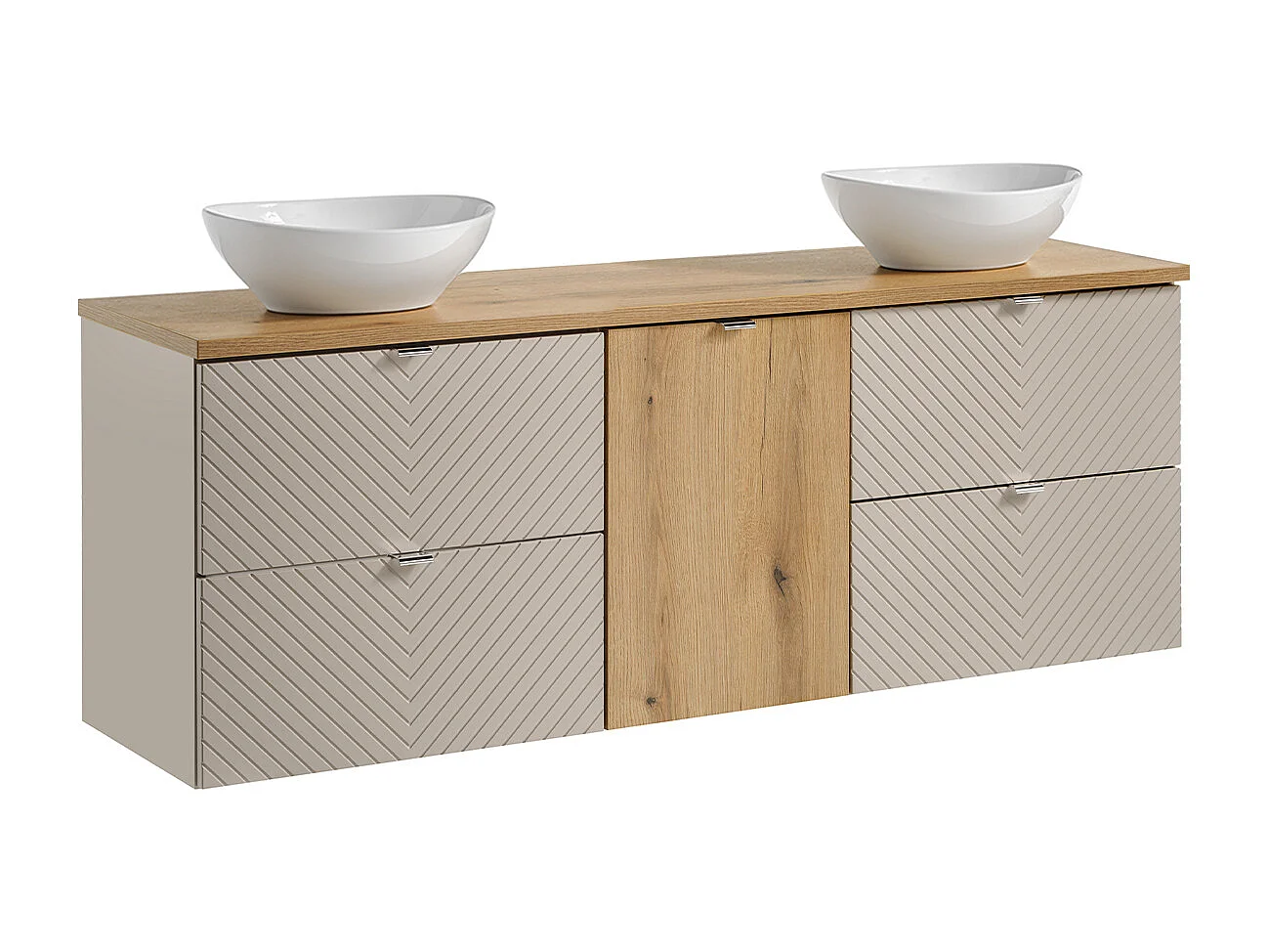Meuble double vasque 160cm 4 tiroirs panier à linge Manoa Cachemire et Bois