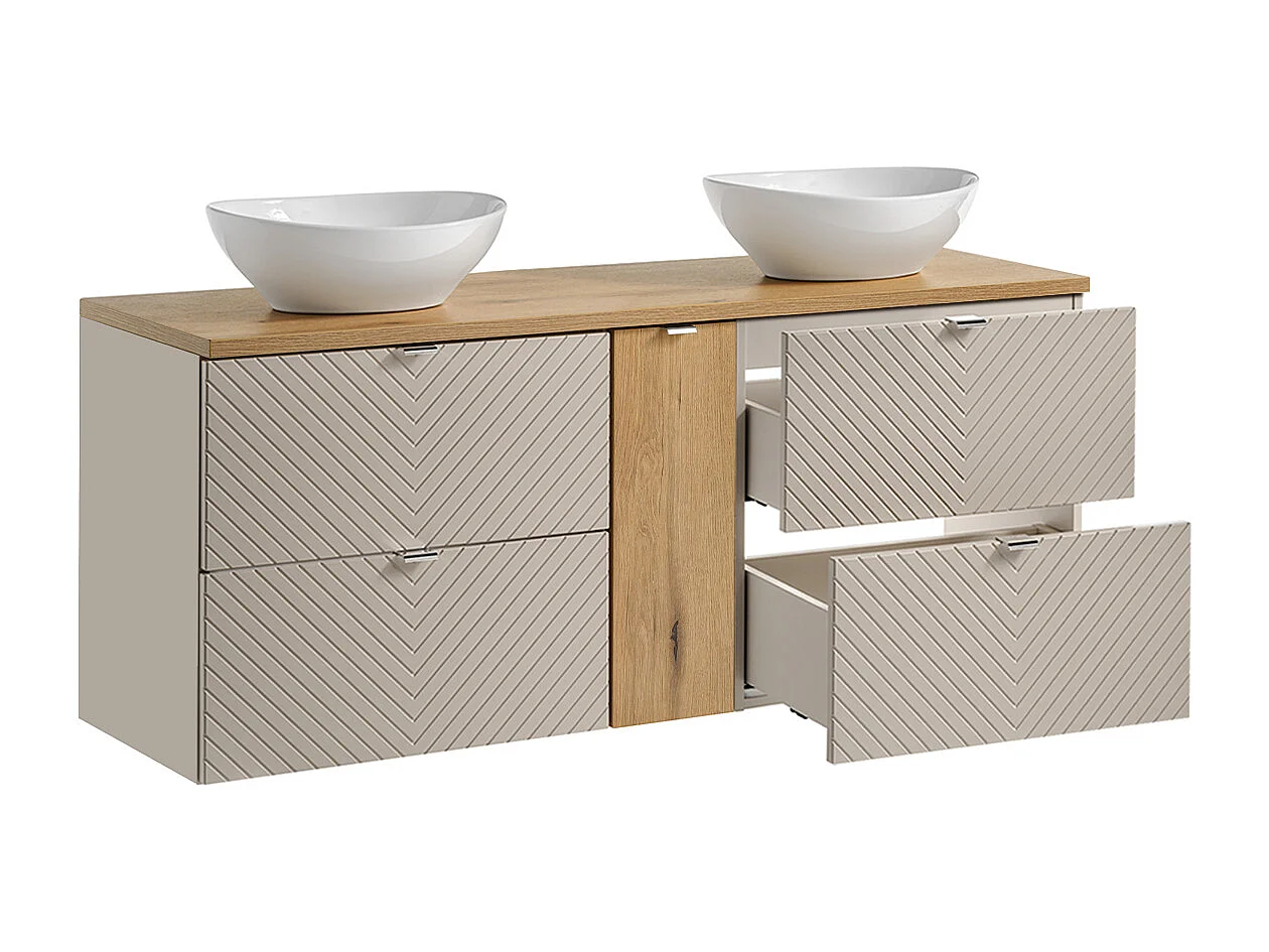 Meuble double vasque 140cm 4 tiroirs 1 porte Manoa Cachemire et bois