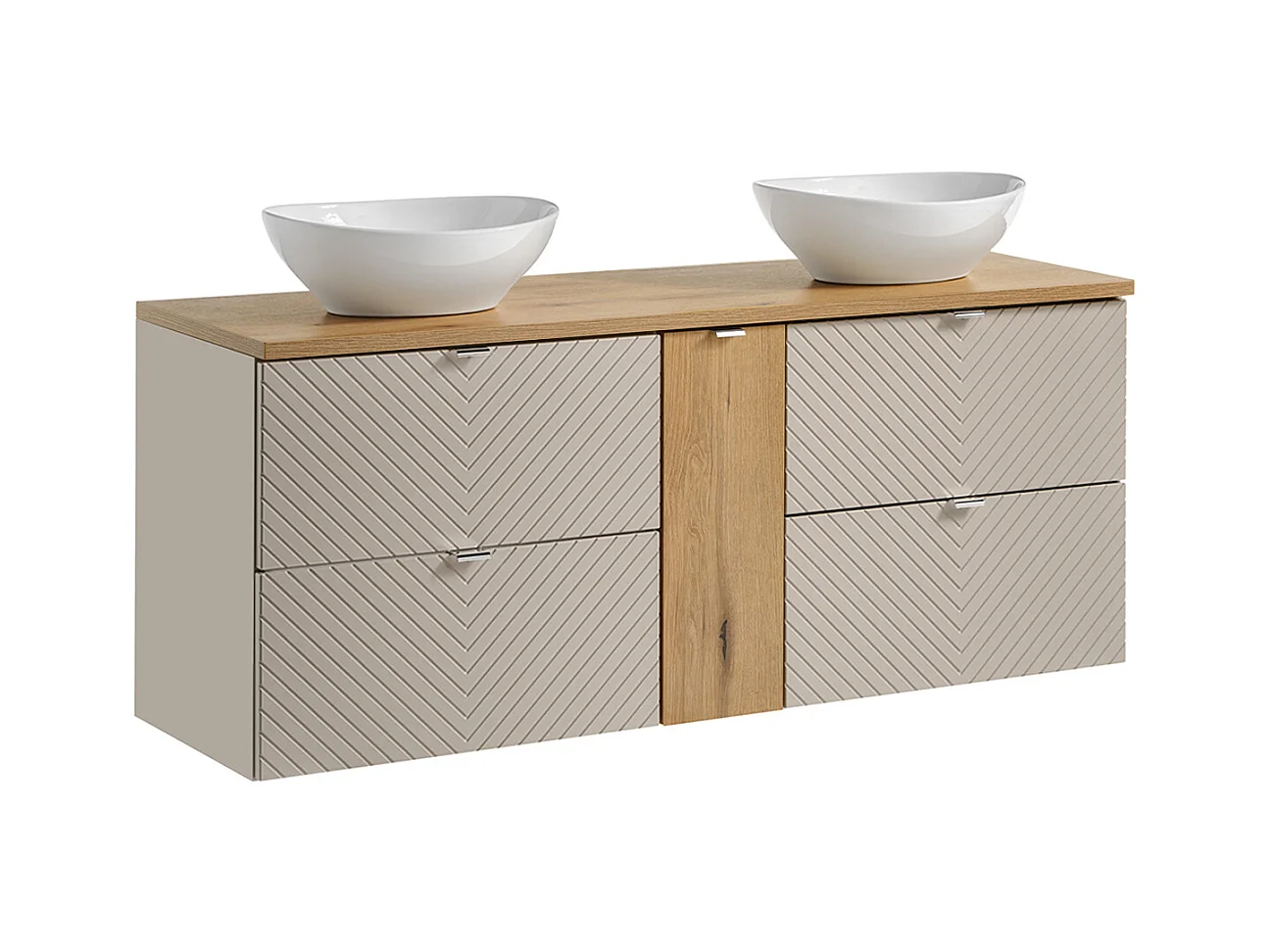 Meuble double vasque 140cm 4 tiroirs 1 porte Manoa Cachemire et bois