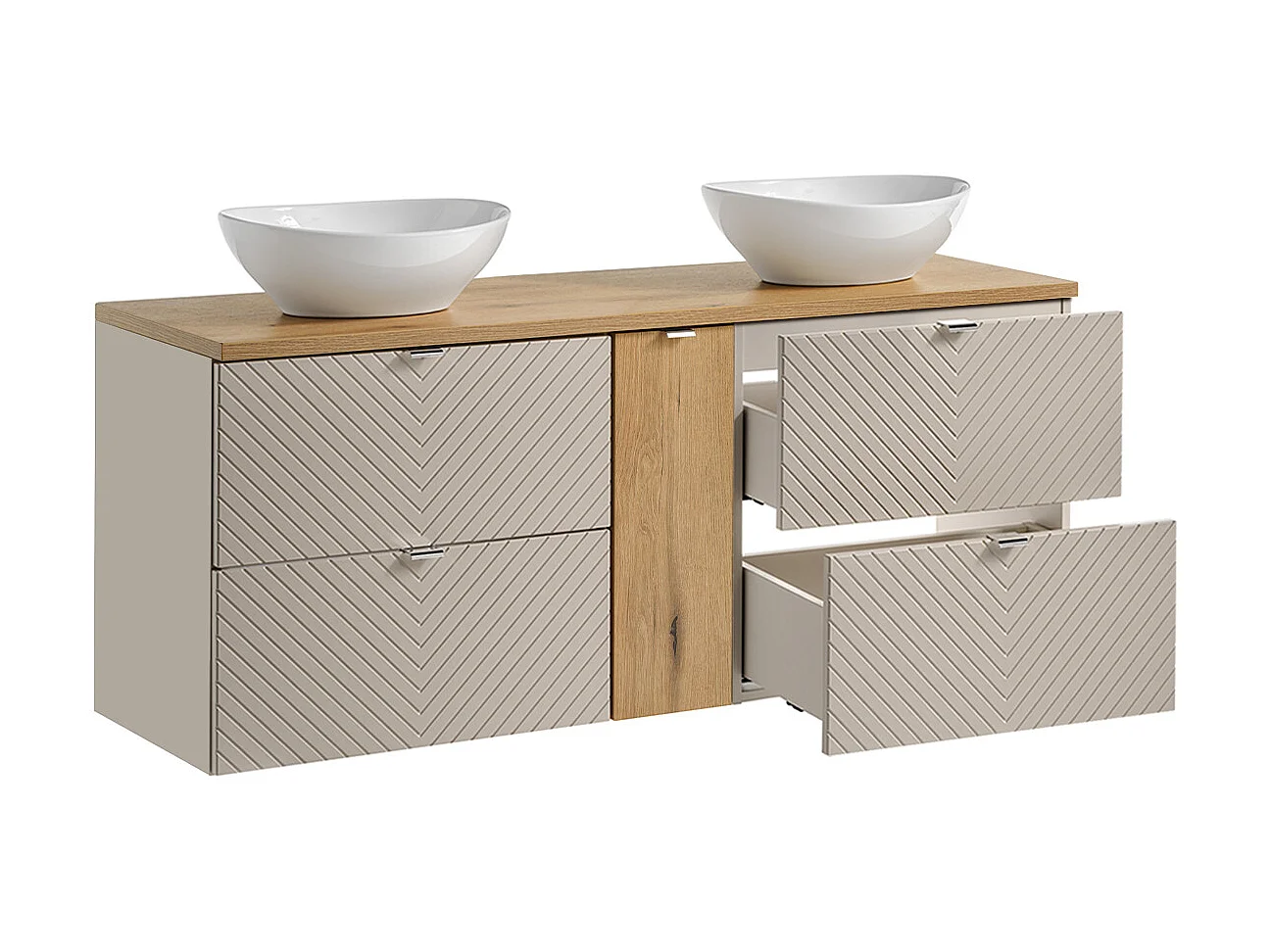 Meuble double vasque 140cm 4 tiroirs 1 porte Manoa Cachemire et bois