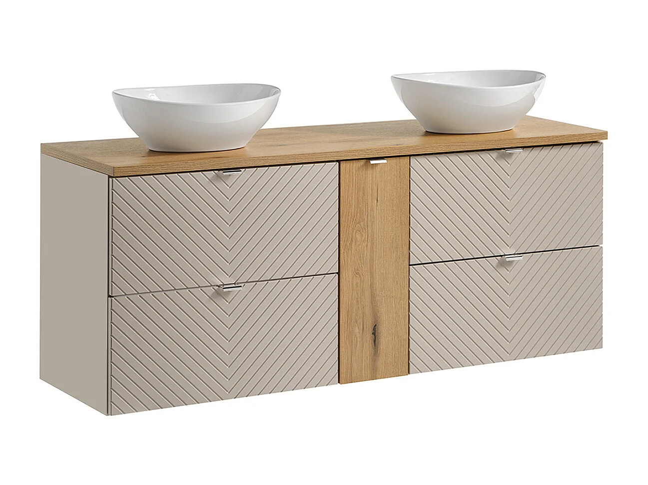 Dubbel tvättställsskåp 140cm 4 lådor 1 dörr Manoa Kashmir och trä