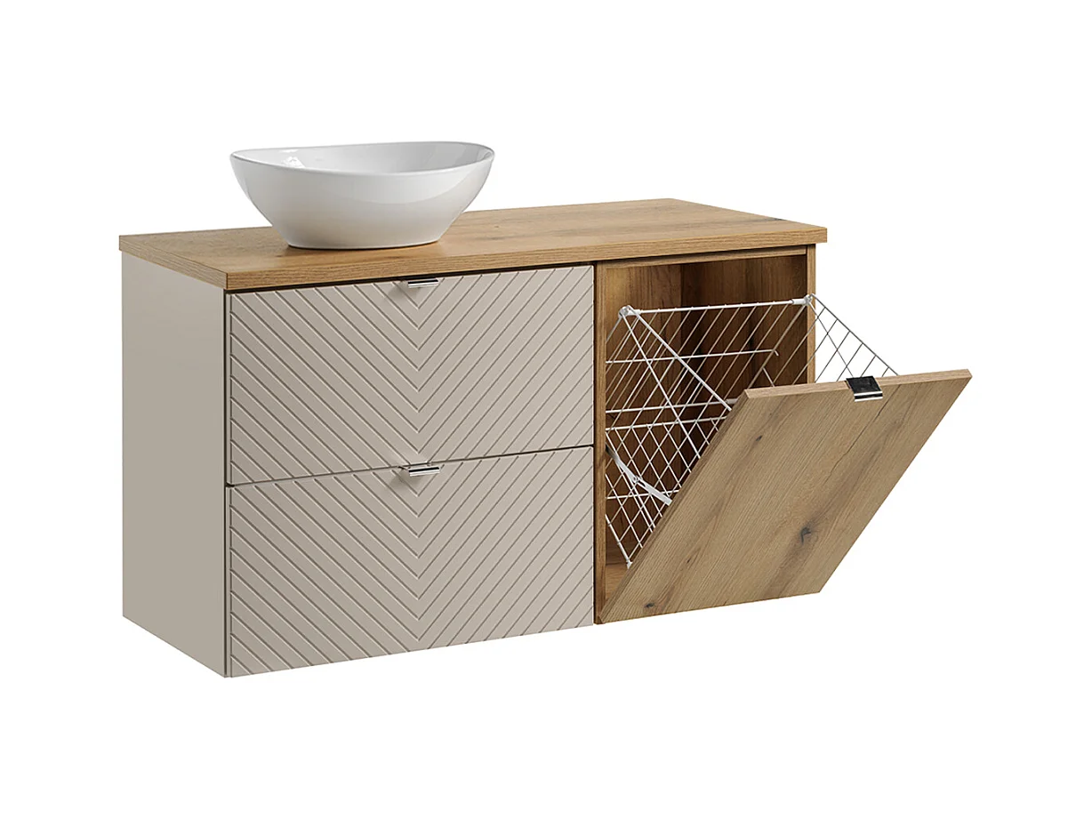 Enkele wastafel 100cm Manoa Cashmere en houten wasmand