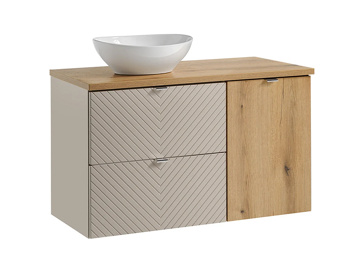 Meuble simple vasque 100cm panier à linge Manoa Cachemire et bois