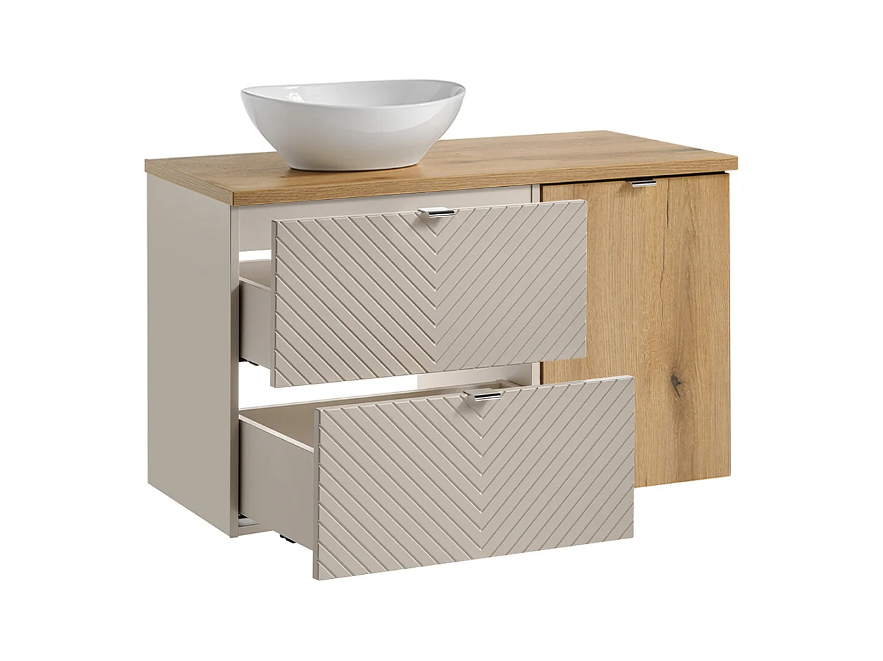 Meuble simple vasque 100cm panier à linge Manoa Cachemire et bois