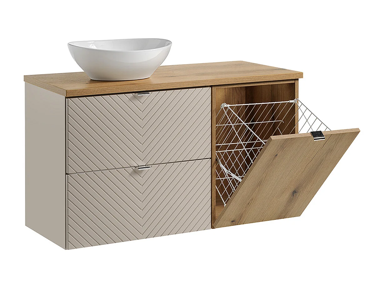 Meuble simple vasque 100cm panier à linge Manoa Cachemire et bois