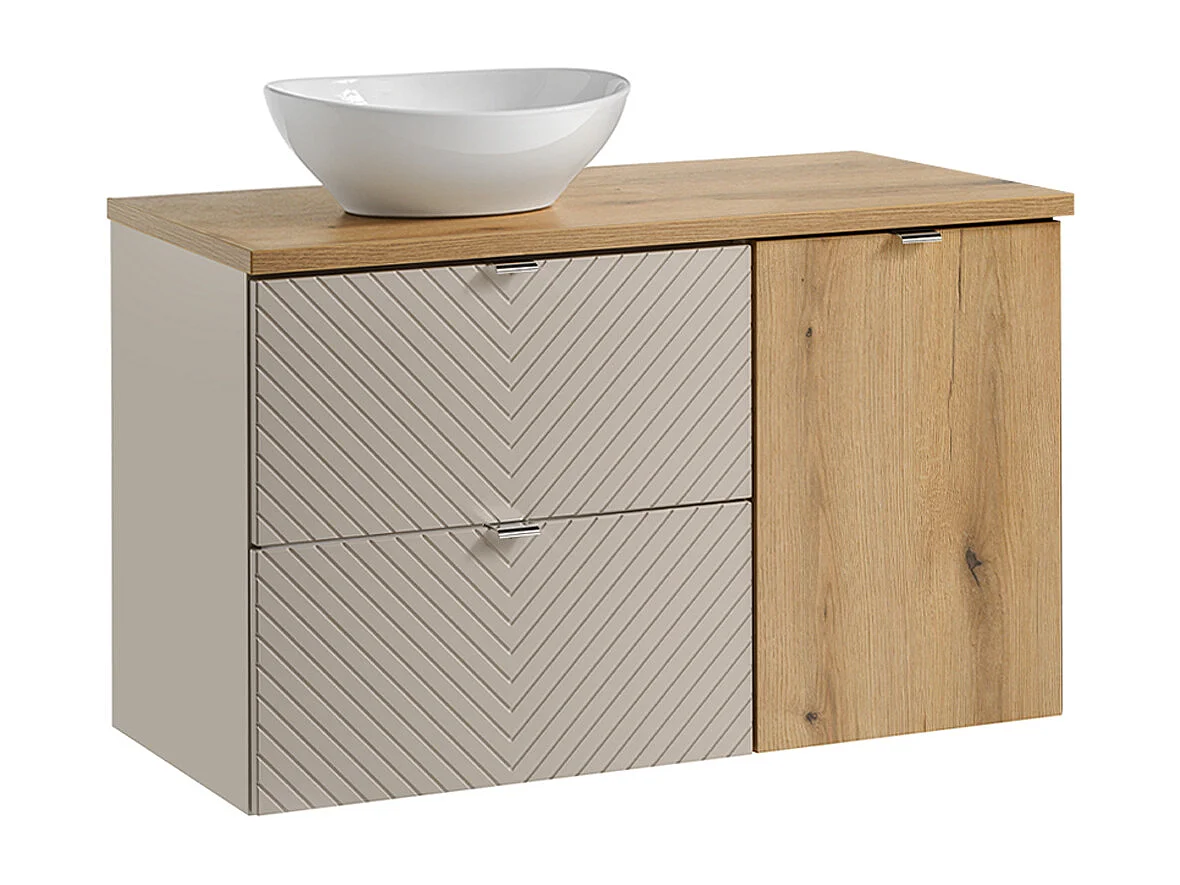 Meuble simple vasque 100cm panier à linge Manoa Cachemire et bois