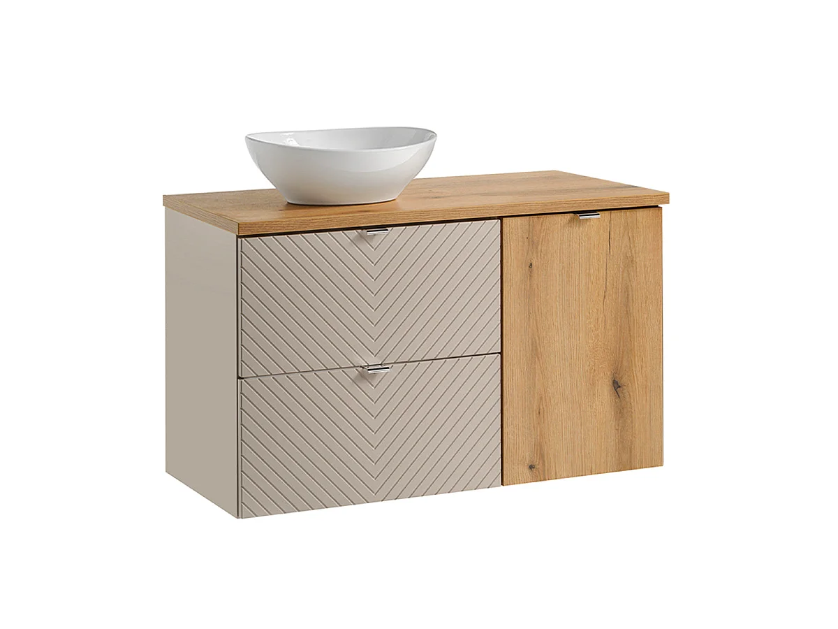 Mobile lavabo singolo 100cm 2 cassetti cesto biancheria Manoa Cachemire e legno