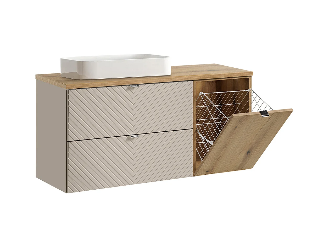 Meuble simple vasque 120cm panier à linge Manoa Cachemire et bois
