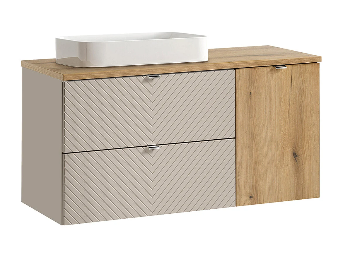 Meuble simple vasque 120cm 2 tiroirs panier à linge Manoa Cachemire et Bois