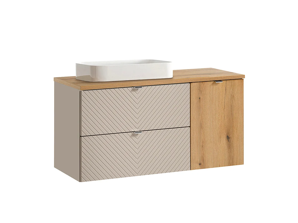 Meuble simple vasque 120cm 2 tiroirs panier à linge Manoa Cachemire et Bois