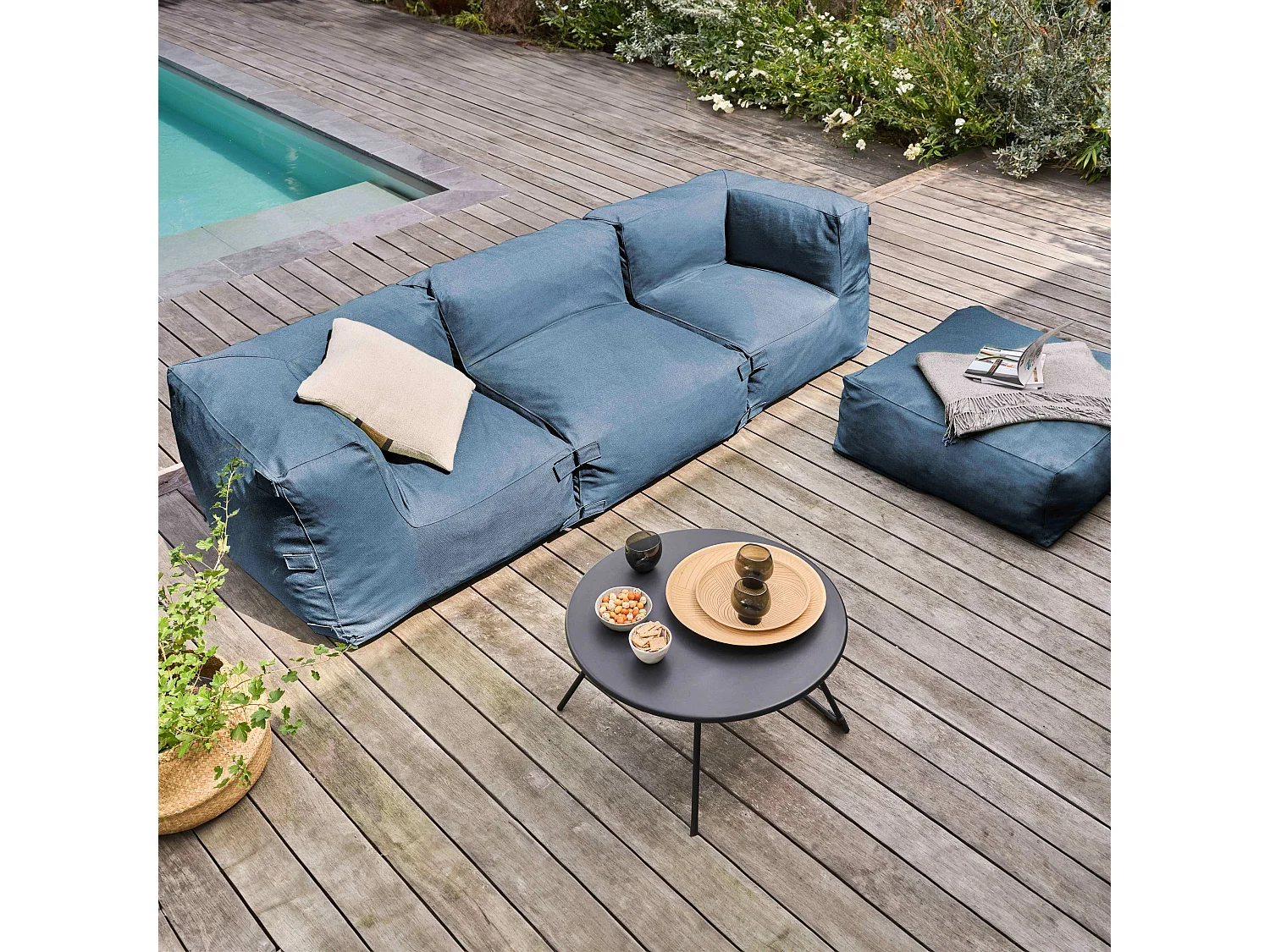 Canapé d'angle modulable 4 places bleu pacific - Mixi