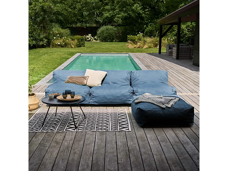 Canapé d'angle fixe modulable 4 places bleu pacific - Mixi