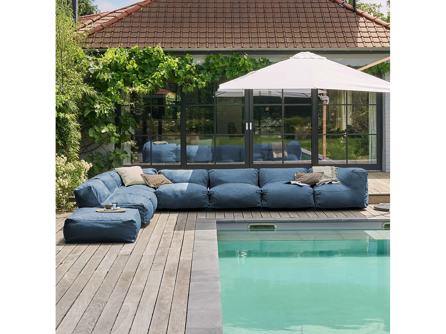 Canapé d'angle modulable 8 places bleu pacific - Mixi