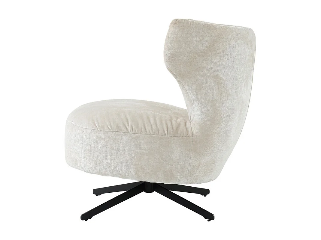 Fauteuil rotatif 360° microfibre blanc écru et pieds métal – FRANCESCA