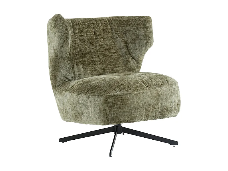 Fauteuil rotatif 360° en microfibre vert kaki et pieds métal – FRANCESCA