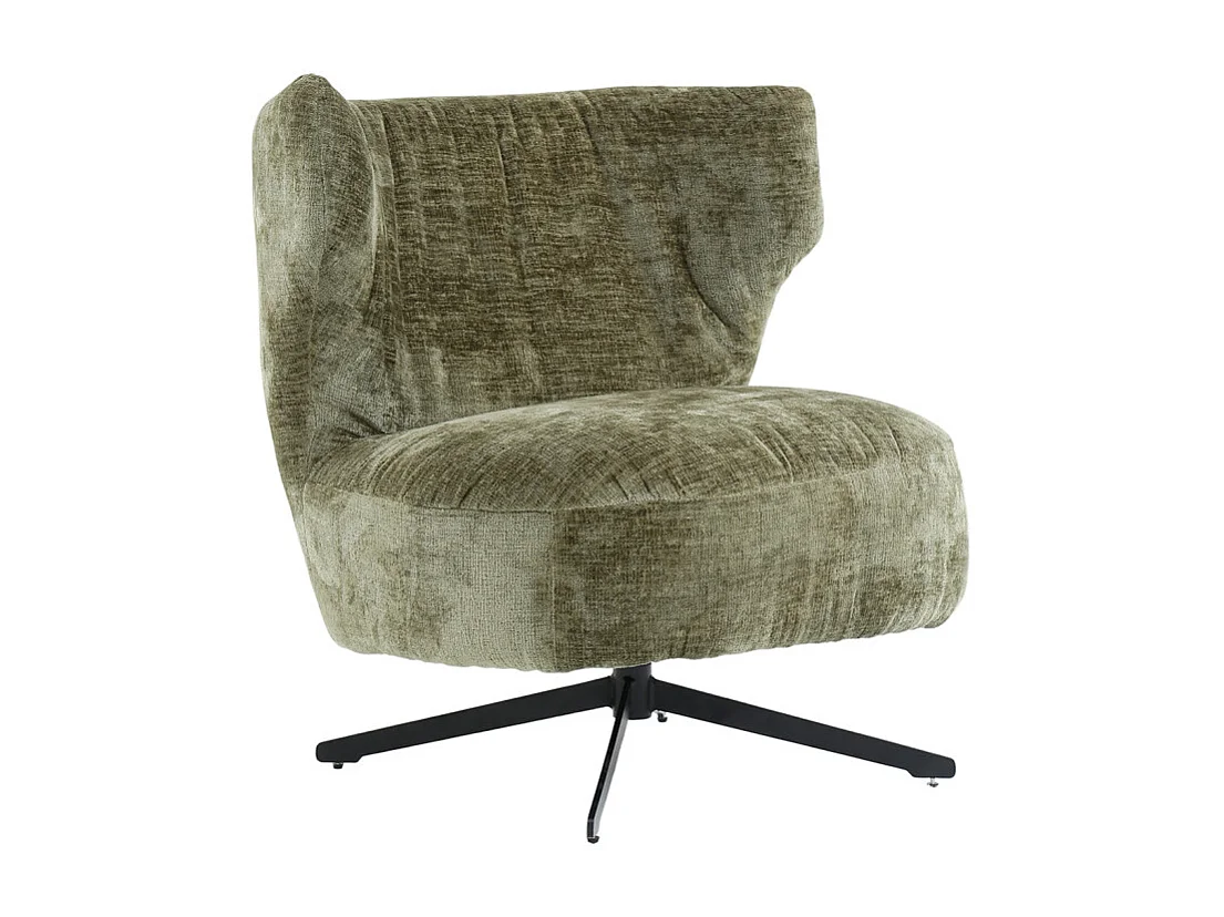 Fauteuil rotatif 360° en microfibre vert kaki et pieds métal – FRANCESCA