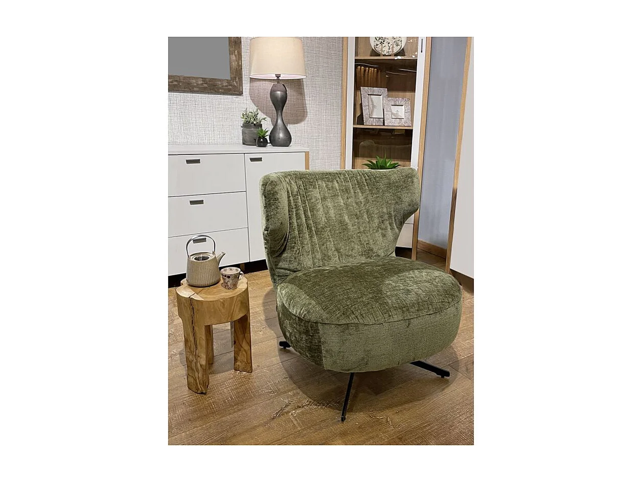 Fauteuil rotatif 360° en microfibre vert kaki et pieds métal – FRANCESCA
