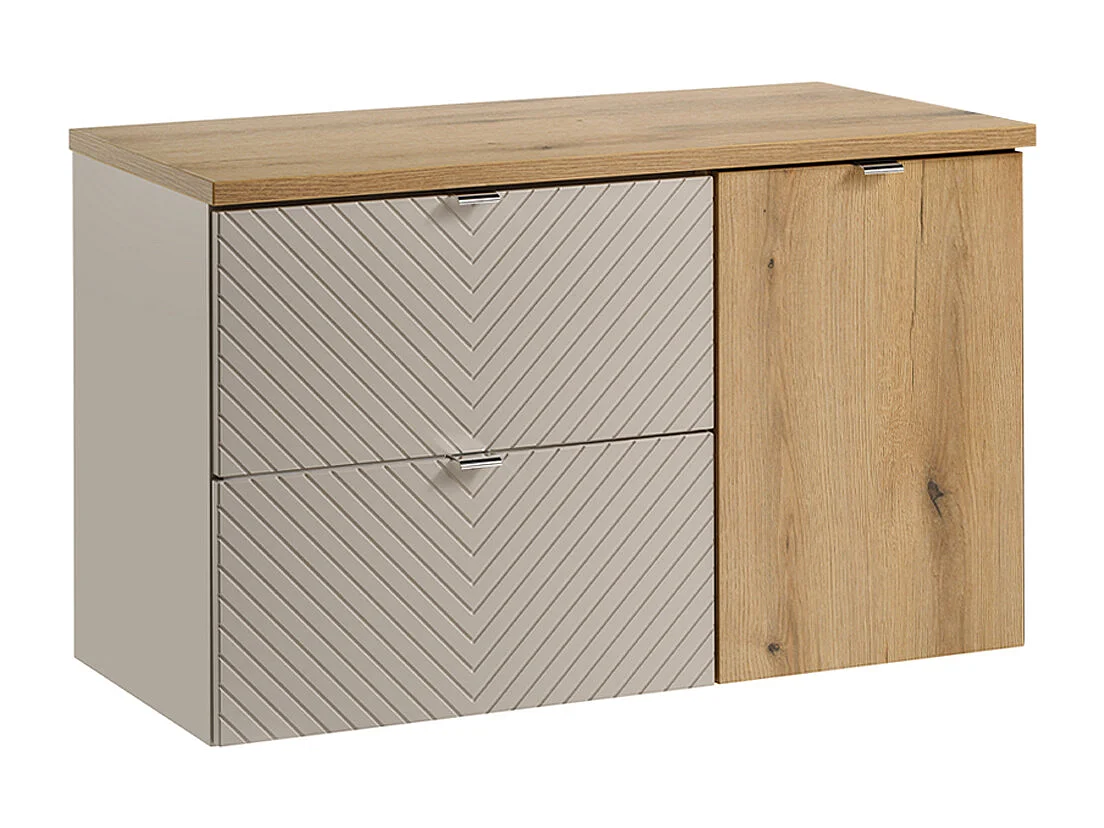 Meuble sous-vasque 100cm panier à linge Manoa Cachemire et bois