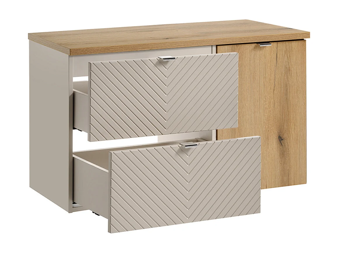 Meuble sous-vasque 100cm panier à linge Manoa Cachemire et bois