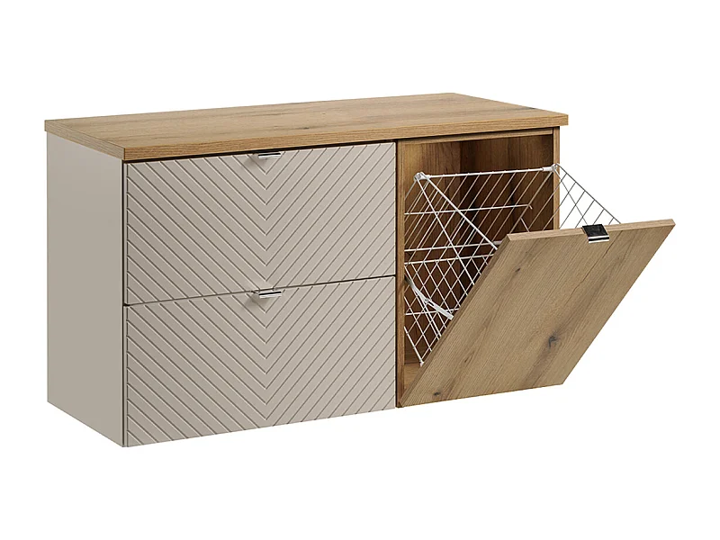 Meuble sous-vasque 100cm panier à linge Manoa Cachemire et bois