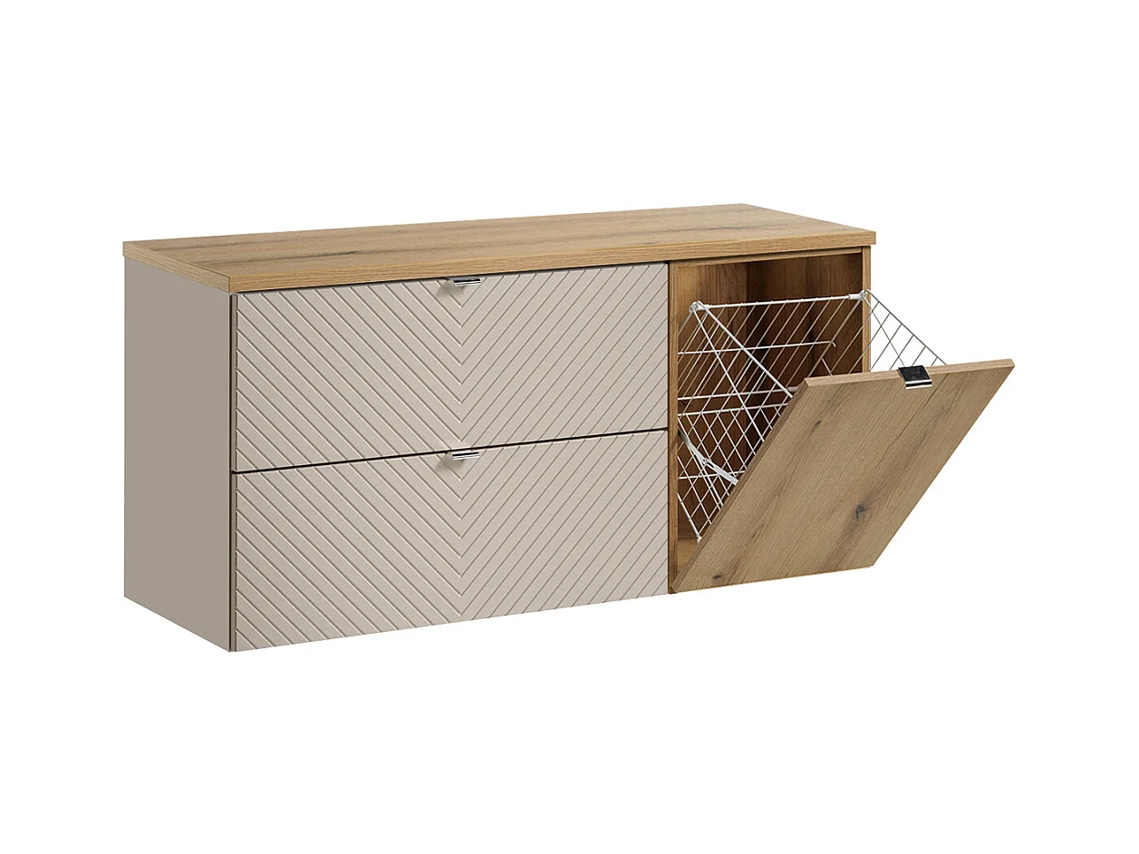 Wastafelonderbouw 120cm Manoa Cashmere en houten wasmand