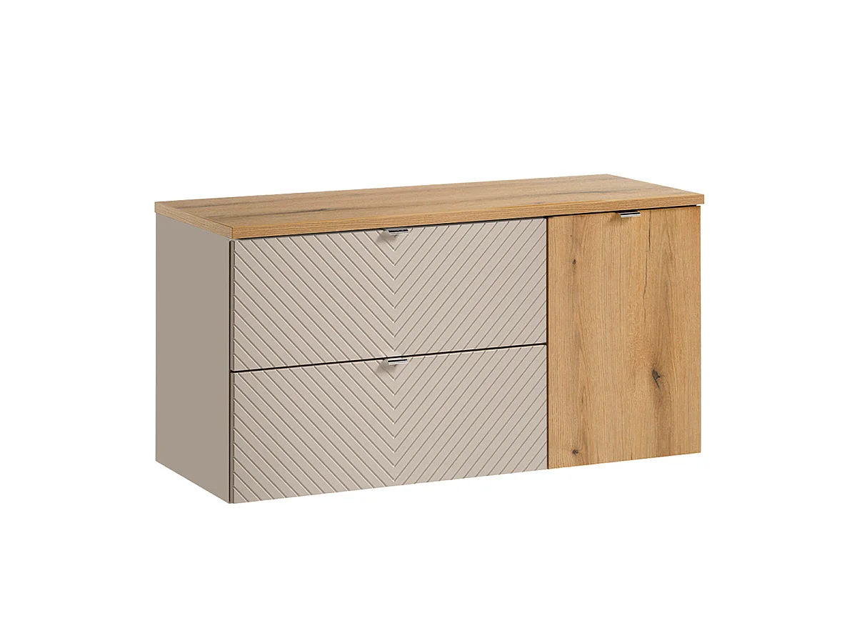 Meuble sous-vasque 120cm 2 tiroirs panier à linge Manoa Cachemire et Bois