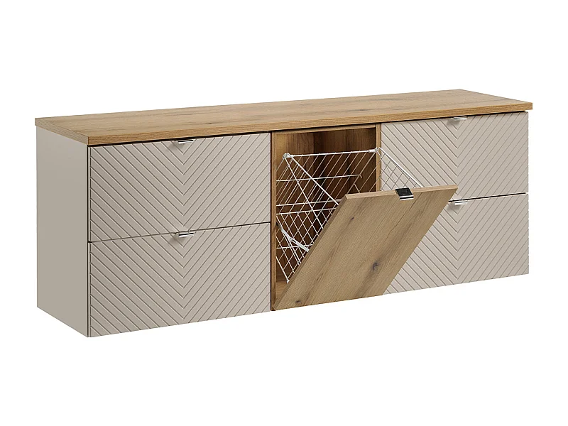 Meuble sous-vasque 160cm panier à linge Manoa Cachemire et bois