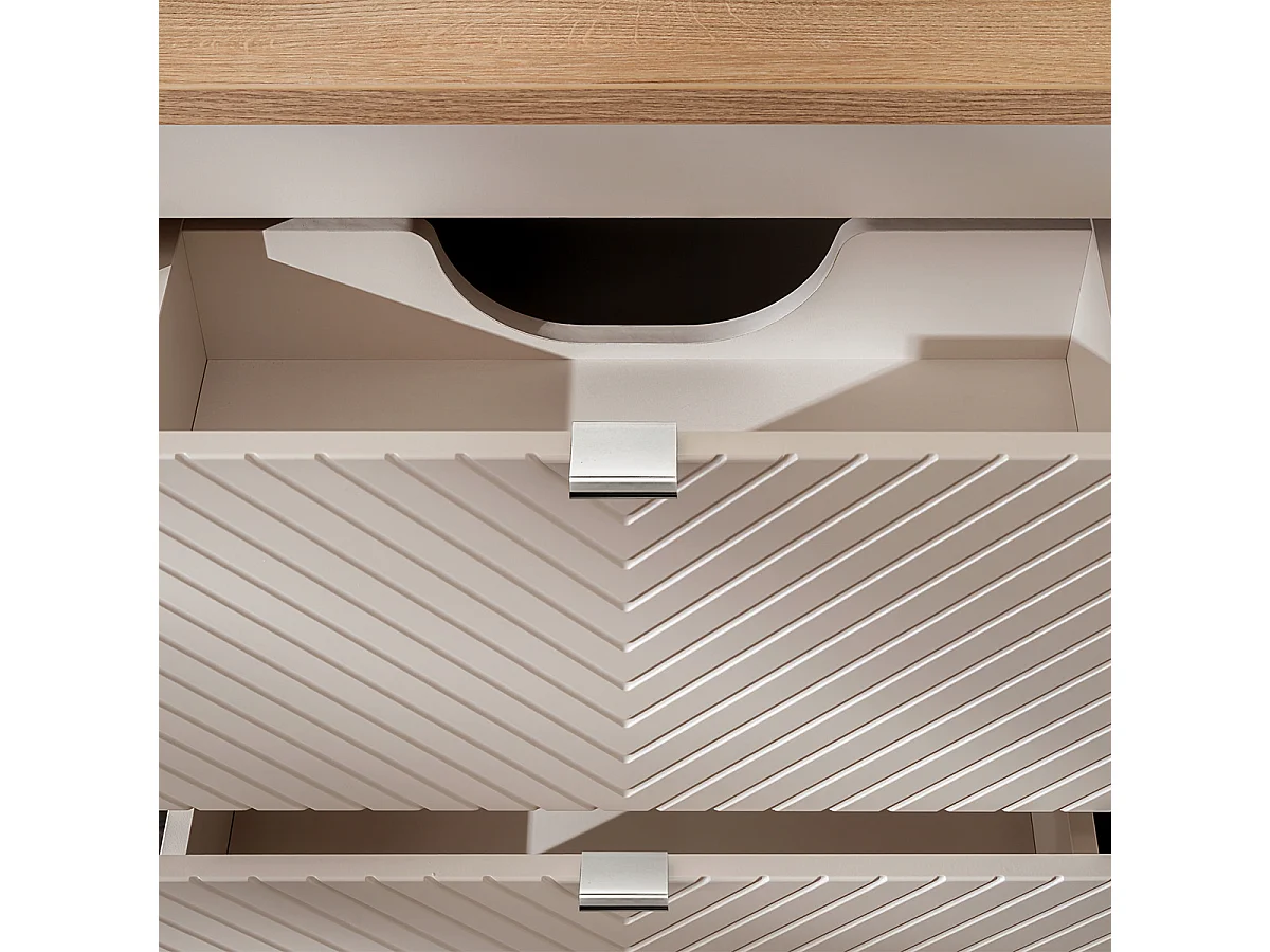 Meuble sous-vasque 160cm panier à linge Manoa Cachemire et bois