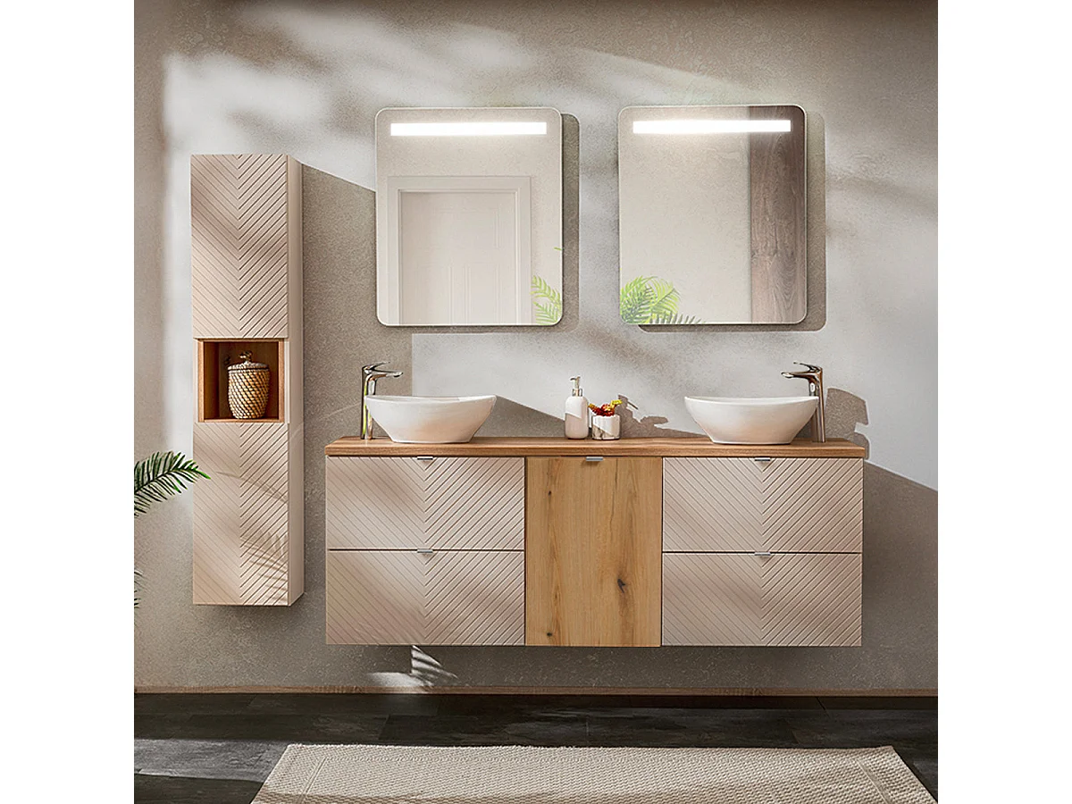 Mobile sottolavabo 160cm Manoa Cashmere e cesto portabiancheria in legno