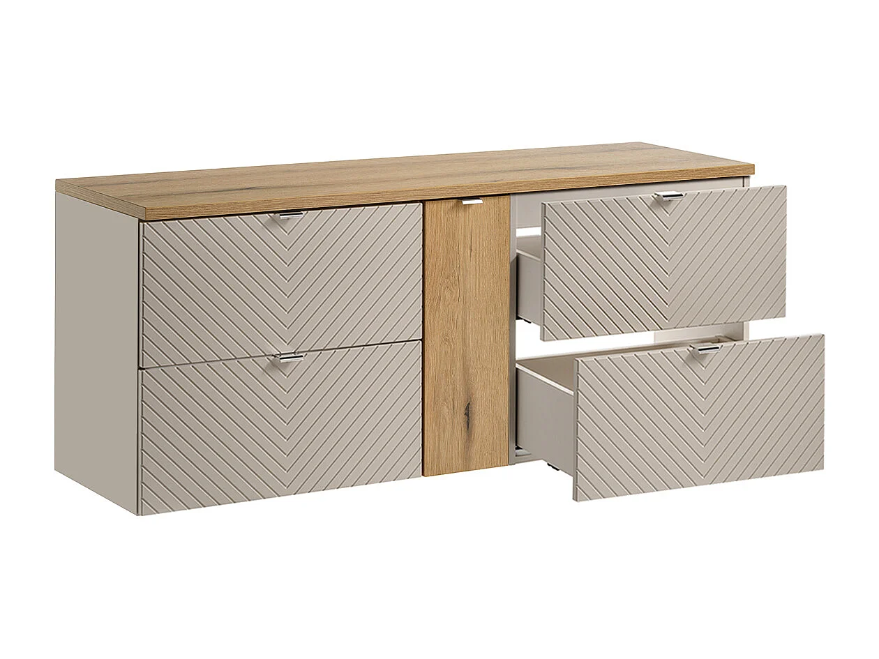 Meuble sous-vasque 140cm 4 tiroirs 1 porte Manoa Cachemire et bois
